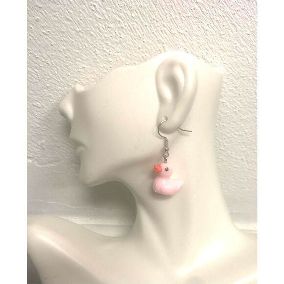 Pink Rubber Ducky Statement Earrings - Picture 1 of 3